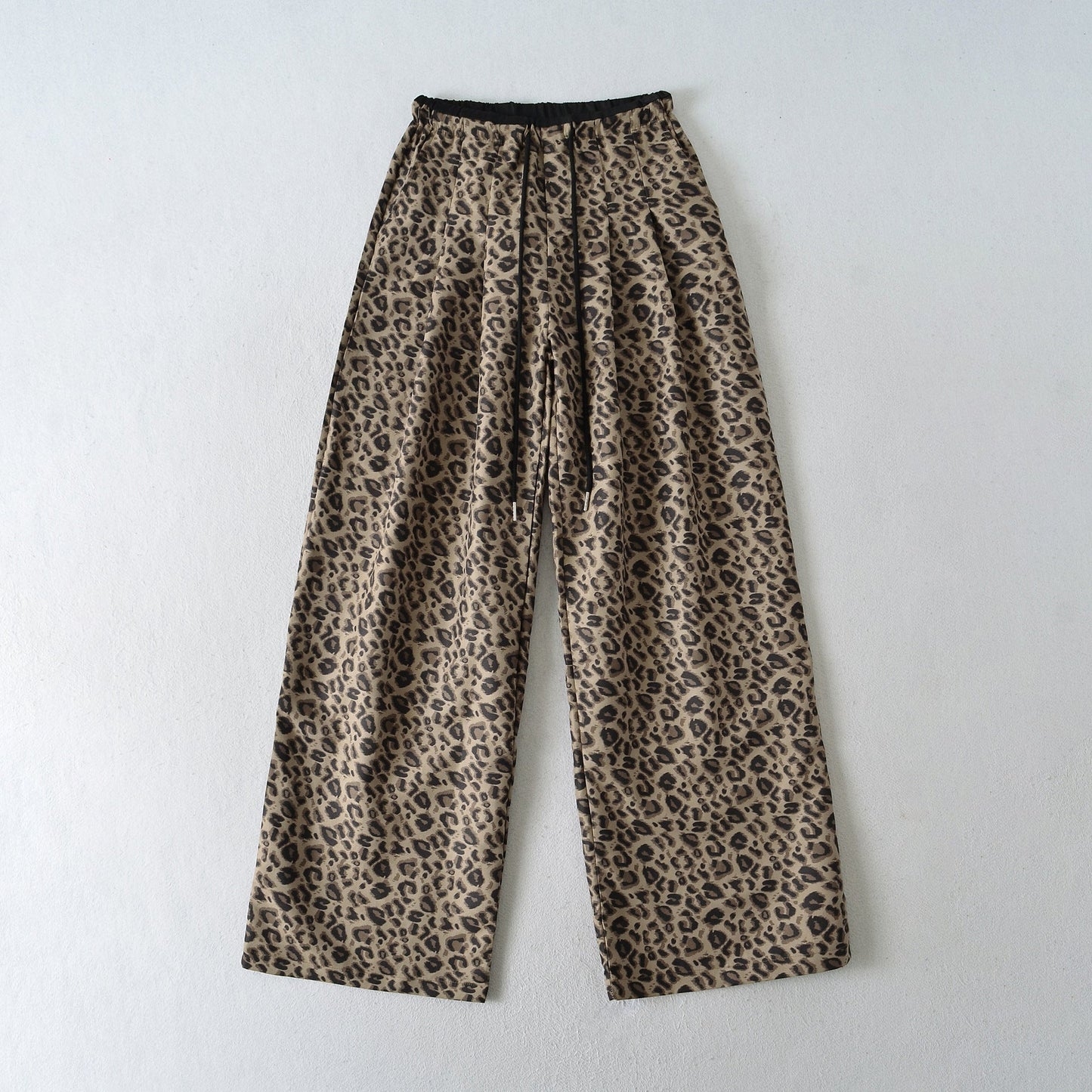 Retro color blocked loose straight leg wide leg pants with leopard print casual pants